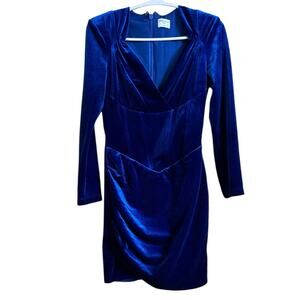 Chic Royal Blue Velvet Midi Dress